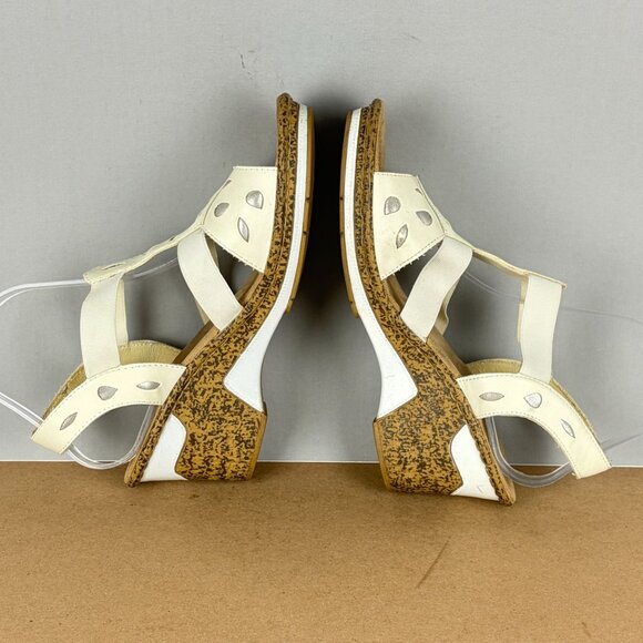 Rieker Elba Leather Wedge Sandals Womens 8.5 EU 40 White Ankle Strap - Picture 6 of 10